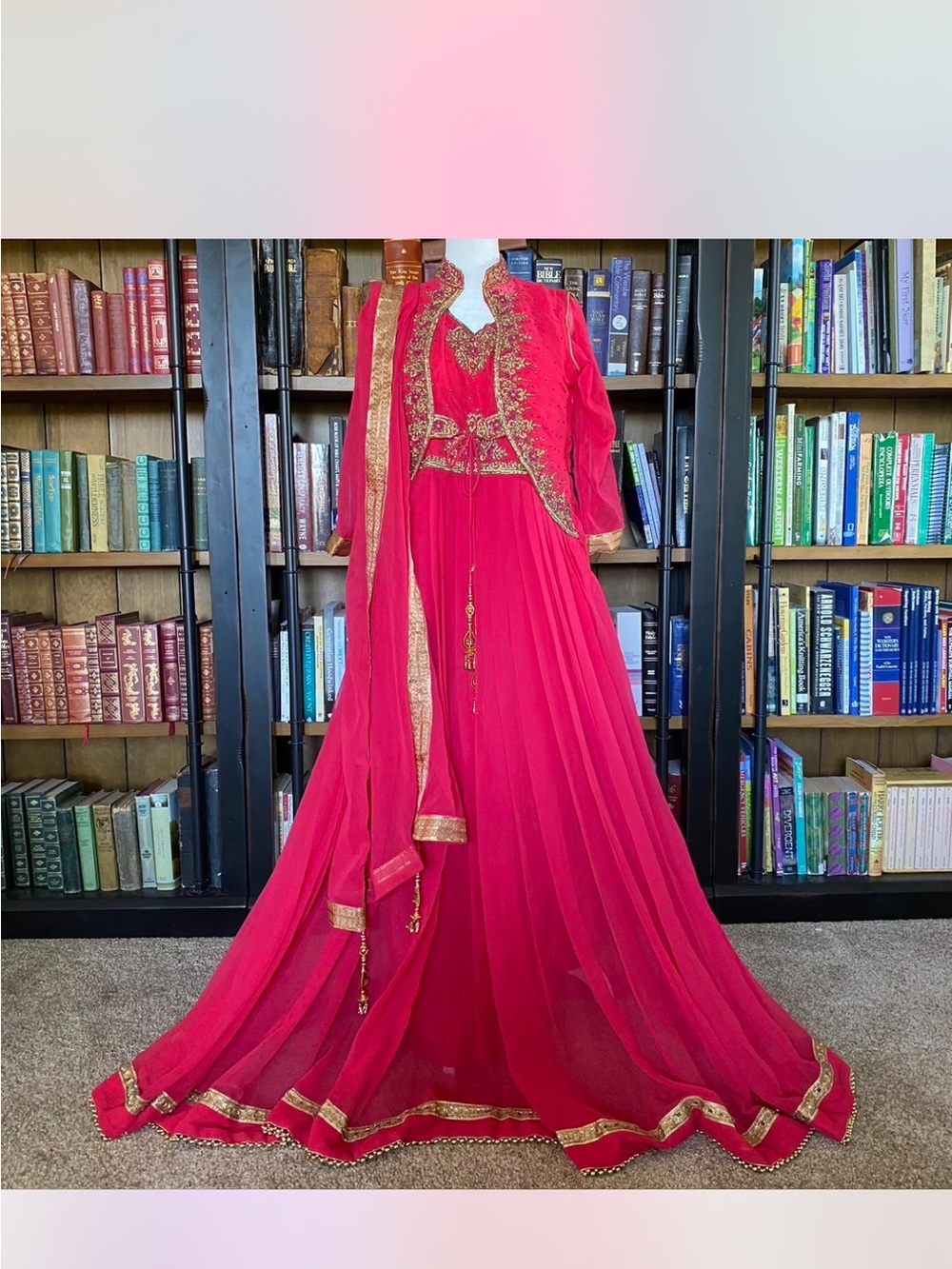 Custom Handmade Indian Anarkali
Gown Set. Beautiful jacket is attached &Dupetta
